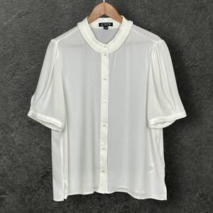 J.Crew Semi Sheer Chiffon Micro Pleated Collar Top Women L Ivory Office Feminine